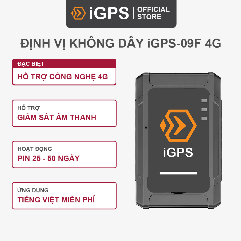 Định Vị Không Dây Ô Tô Xe Máy iGPS-09F 4G Cao Cấp - Độ Chính Xác Cao - Bảo Hành 15 Tháng