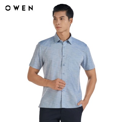 Owen - Áo sơ mi ngắn tay Body Fit AB250073NT màu Xanh đậm chất liệu Bamboo poly