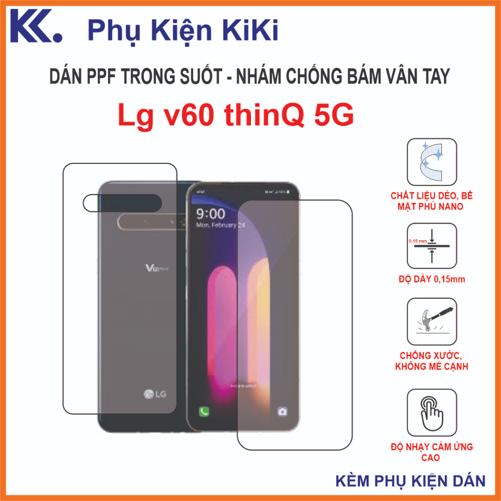 Miếng dán Ppf Lg v60 thinQ 5G / V60 PPf full màn chống bám vân tay