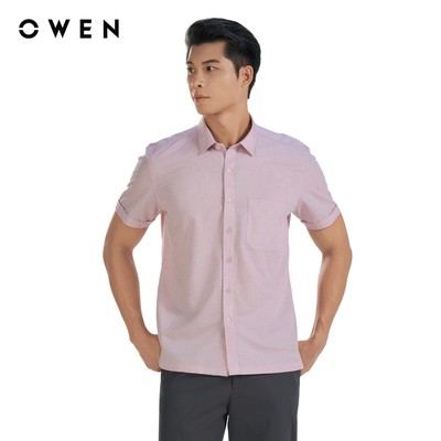 Owen - Áo sơ mi ngắn tay Regular Fit AB250079NT màu Hồng chất liệu Bamboo linen