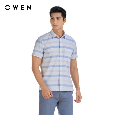 Owen - Áo sơ mi ngắn tay Body Fit AB250115NT màu Xanh chất liệu Bamboo spandex