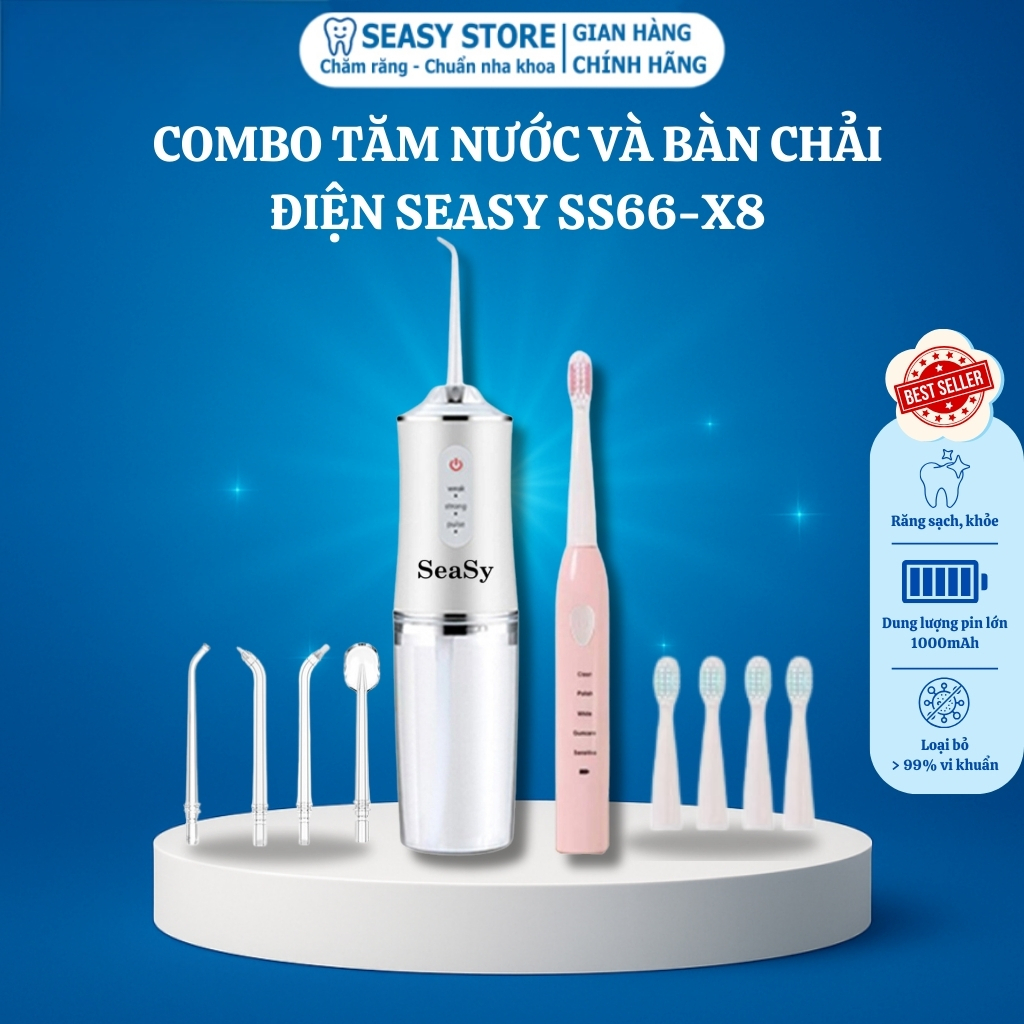 Combo Tăm Nước Và Bàn Chải Điện Seasy Ss66 - X8 Giúp Vệ Sinh Răng Miệng Toàn Diện Tại Nhà