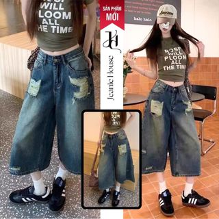 (NEW) Quần jean lửng nữ, quần jean lửng ống rộng, quần lửng ống rộng nữ, quần ngố lửng nữ D001