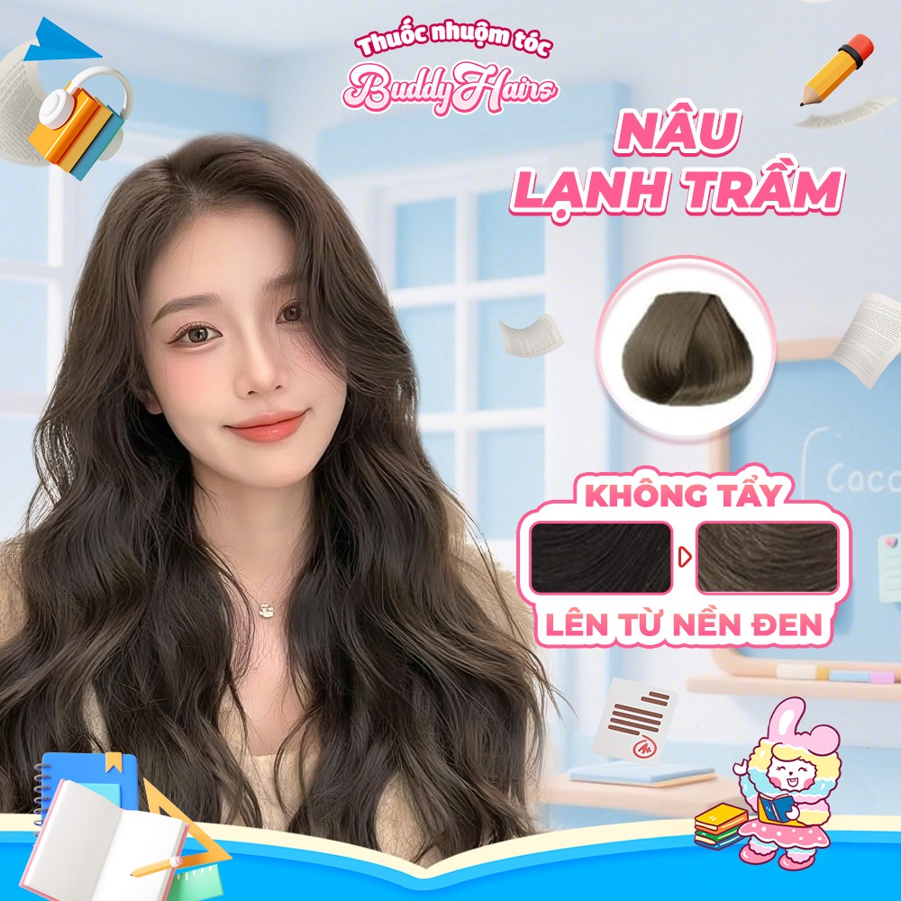 Thuốc nhuộm tóc màu NÂU LẠNH TRẦM thuốc nhuộm tóc không cần tẩy, thuốc nhuộm tại nhà Buddyhairs