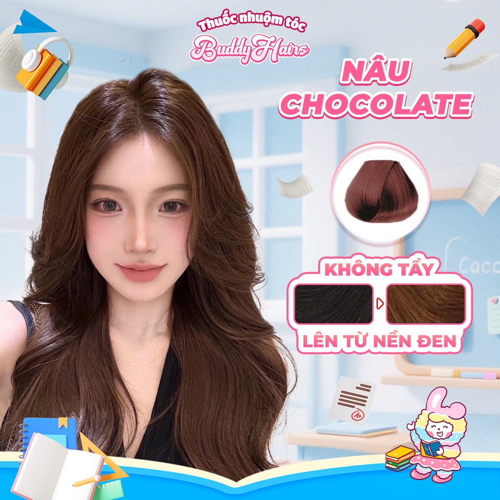 Thuốc nhuộm tóc màu NÂU CHOCOLATE, NÂU SOCOLA, NÂU MOCHA MOUSSE thuốc nhuộm tóc không tẩy | Thuốc nhuộm tóc Buddyhairs