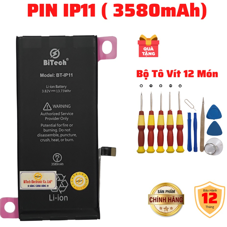 Pin IP11 Dung Lượng Cao BiTech BT-IP11 ( 3580 mAh ) - Tặng bộ vít mở + Seal dán pin