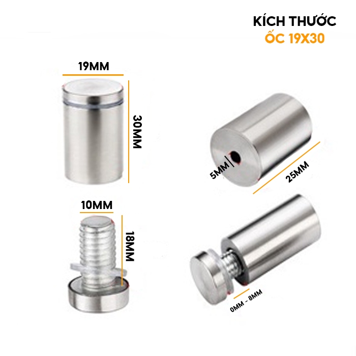 Ốc bắt kính Inox, ốc kính Inox, ốc bắt mica - Kích thước 19x30mm