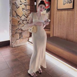 Váy Lụa Chấm Bi Dáng Dài Tôn Body Dành Cho Nữ By Trang Mun A25