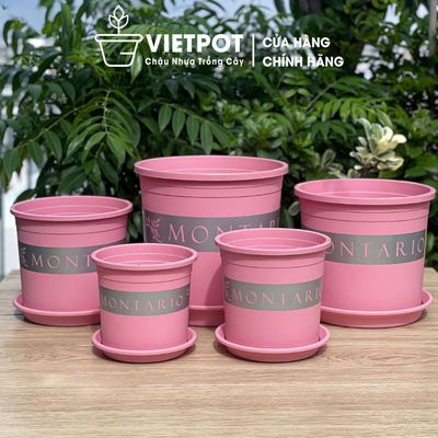 Chậu nhựa trồng cây VIETPOT, màu hồng Montario, trồng hoa kiểng, để nhà, ban công, sân vườn