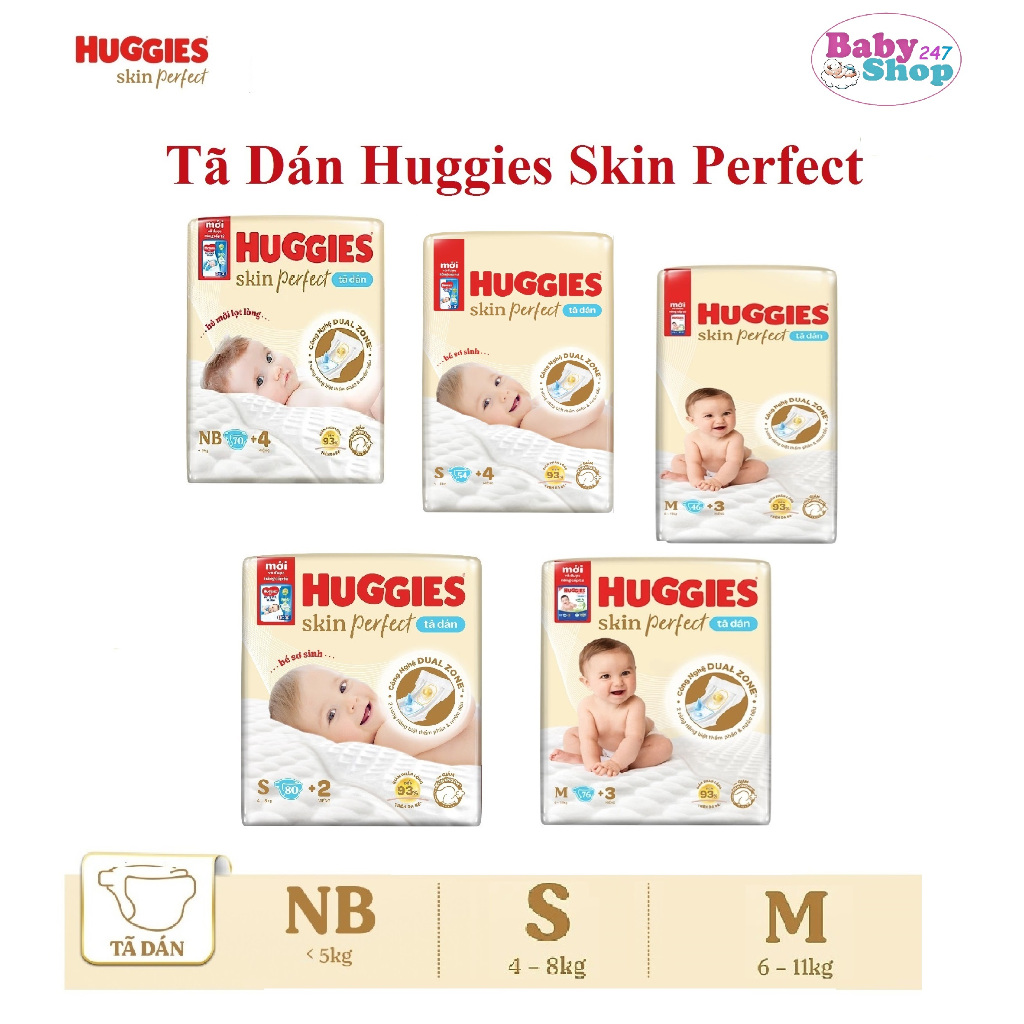 Tã Dán Sơ Sinh Huggies Skin Perfect NB38/NB70+4 Miếng Dưới 5kg