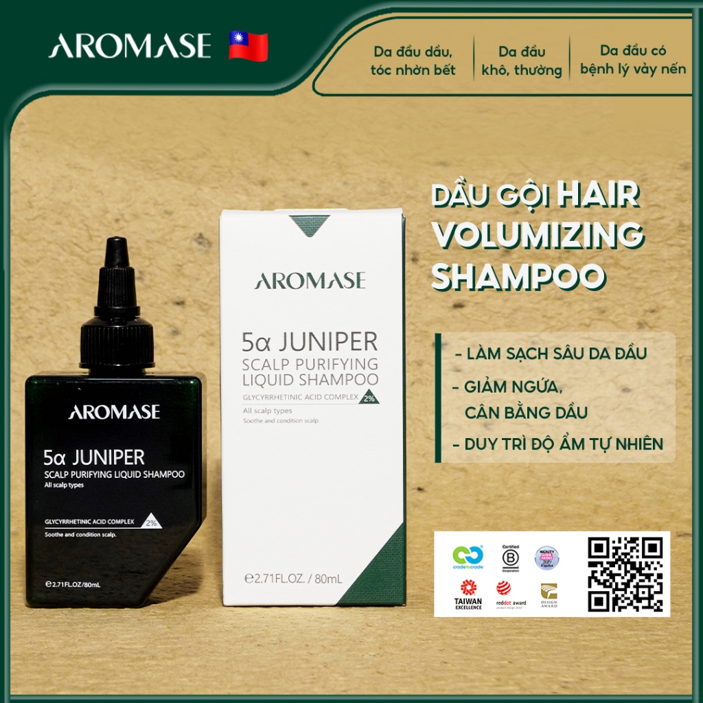 Dầu gội lỏng thanh lọc da đầu AROMASE 5α Juniper Scalp Purifying Liquid Shampoo 80ml