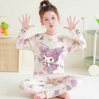  Bộ đồ ngủ dài tay chất thun lạnh in hình   kuromi   cho bé gái từ  9-43kg 