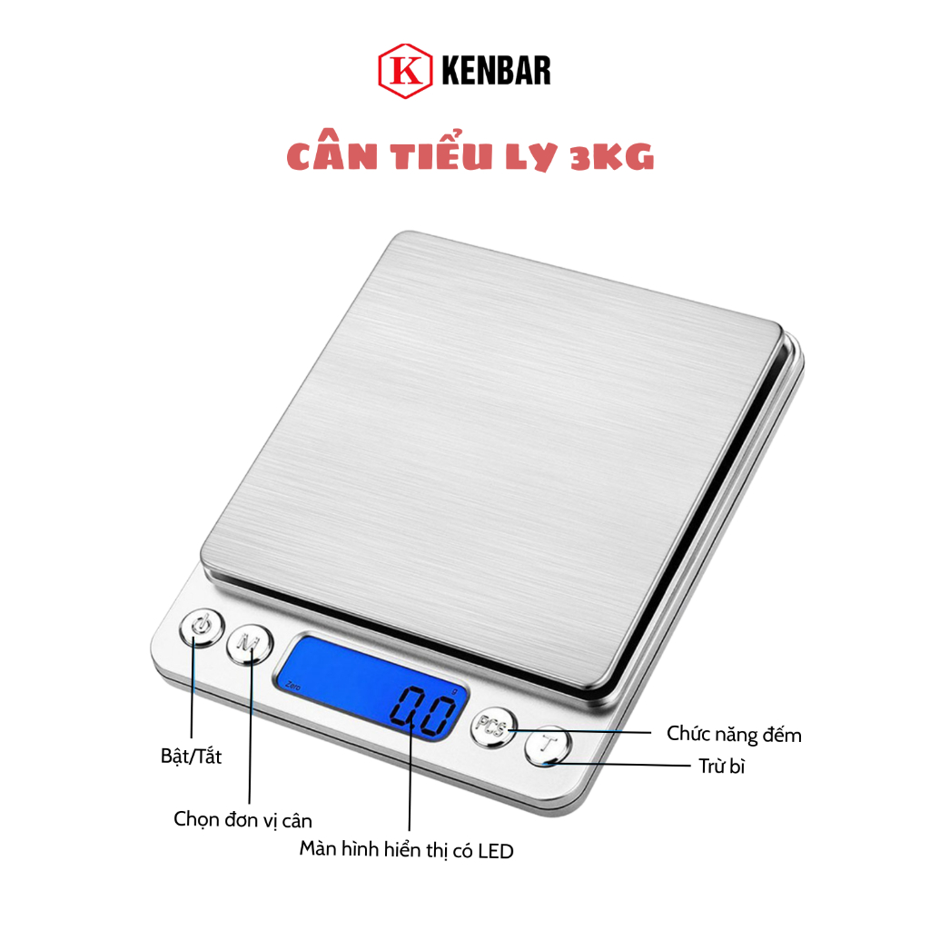 Cân Tiểu Ly Điện Tử, Cân Tiêu Ly 3Kg -  dụng cụ, nguyên liệu pha chế Kenbar