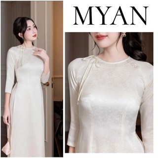 Áo dài THANH NGÂN áo dài truyền thống cổ tròn chiết eo gắn nơ và hoa cách điệu - Áo Dài Mỹ An 