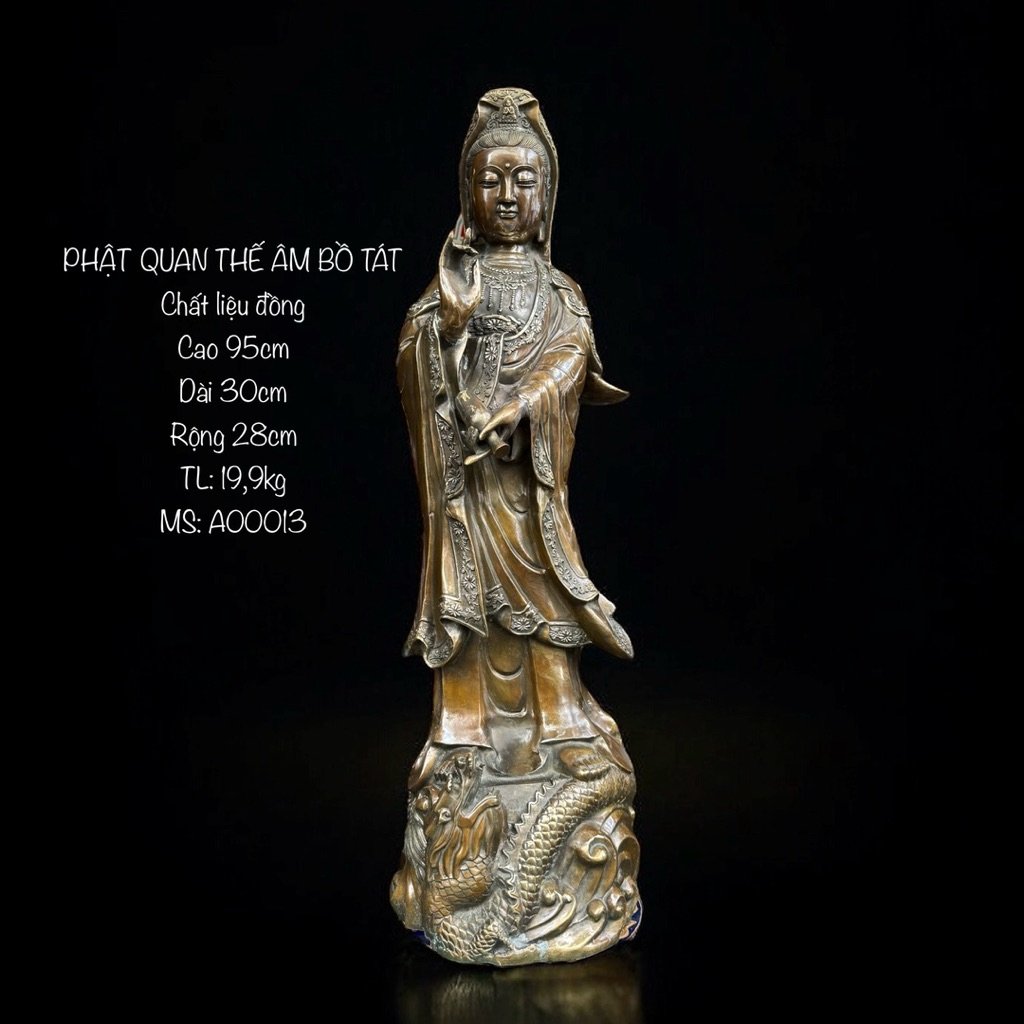 Phật Quan Thế Âm Bồ Tát, tượng Mẹ Quan Âm đứng Rồng- tượng đồng thờ cúng