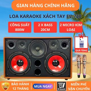  EV Acoustic | EV-720 | Loa Karaoke Xách Tay Cao Cấp | Công Suất 800W | 2 Bass 20 | Micro Không Dây Cao Cấp | Vỏ Da 