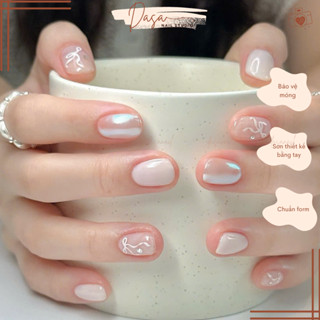  MÓNG TAY GIẢ form hàn quốc vuông ngắn thiết kế nail box đơn giản nhẹ nhàng TẶNG KEO DÁN MÓNG MT260 