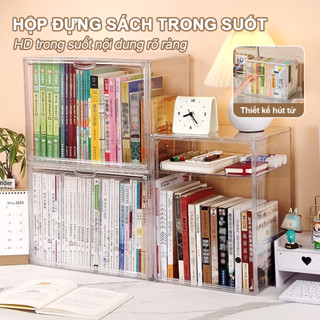 Hộp Đựng Sách Để Bàn Trendy | Xếp Chồng Tiện Lợi - Nhựa Mica Trong Suốt Chống Bụi