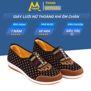  Giày lười nữ Timanvn chất liệu vải slip on da kiểu mọi đế cao màu trắng độn đế bảo hành 1 năm BN73 