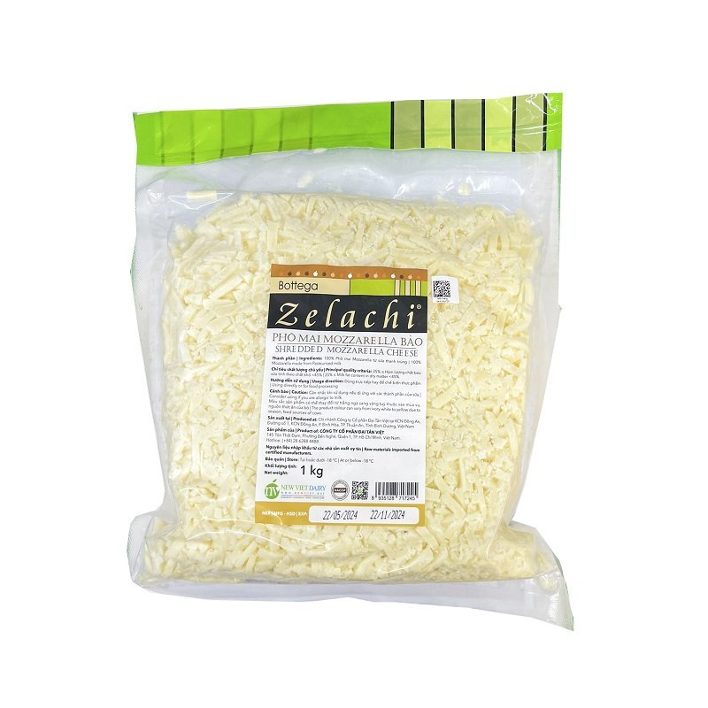 Phô Mai Mozzarella Bào Sợi Bottega Zelachi 1kg/ Bottega Zelachi Shredded Mozzarella Cheese/ Phô Mai 