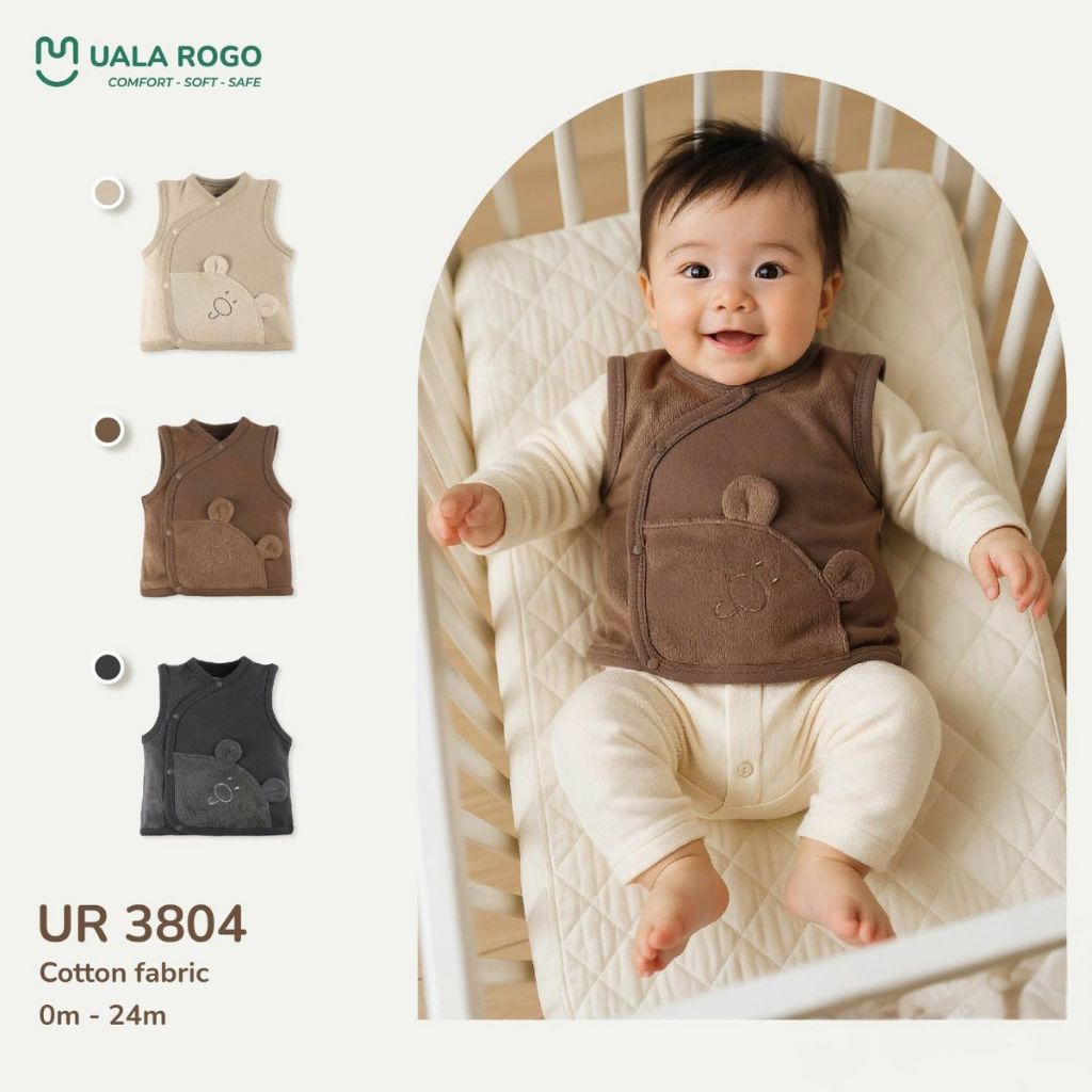  Áo Gile cho bé Ualarogo sơ sinh 0-2 tuổi vải Cotton Nỉ cúc chéo co giãn ấm áp 3804 