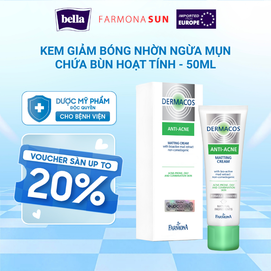 Kem Dưỡng Farmona Dermacos Chứa Bùn Hoạt Tính Ngừa Mụn Giảm Bóng Nhờn Dermacos Anti-Acne Matting Cre