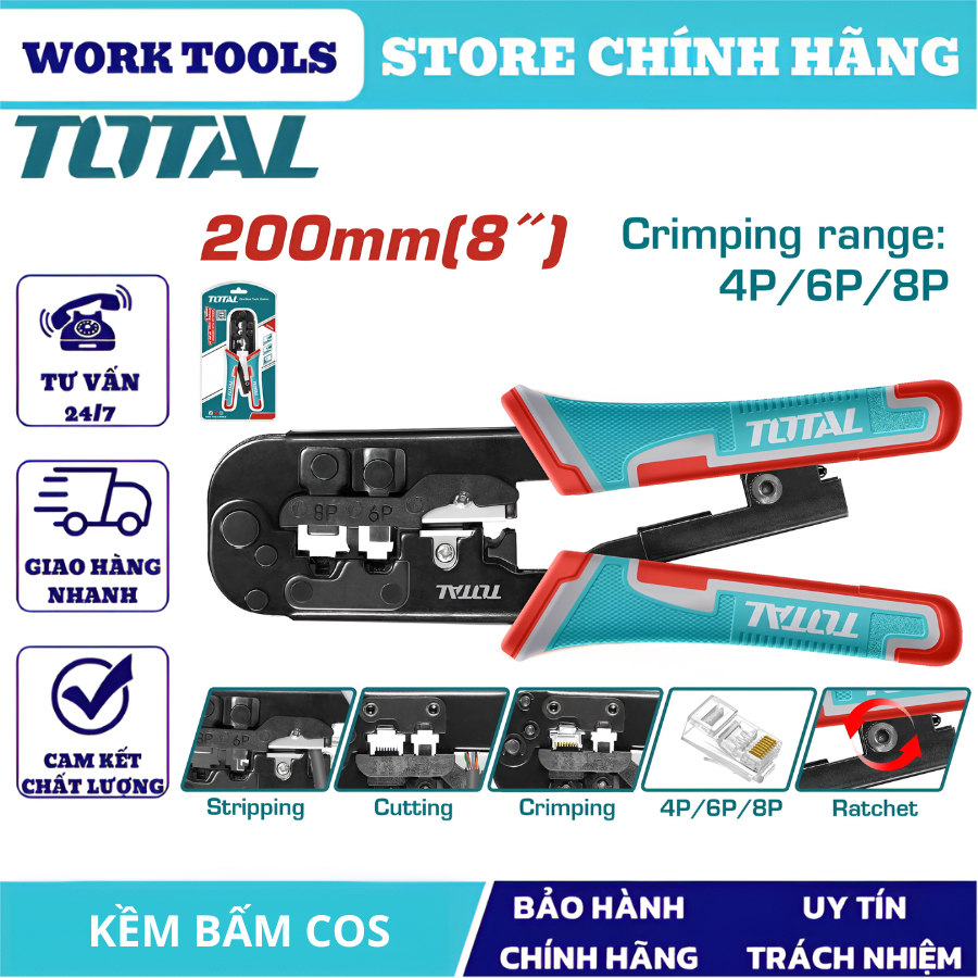 ĐỒ NGHỀ TOTAL Kềm bấm cos viễn thông 8INCH TMPCN5468R