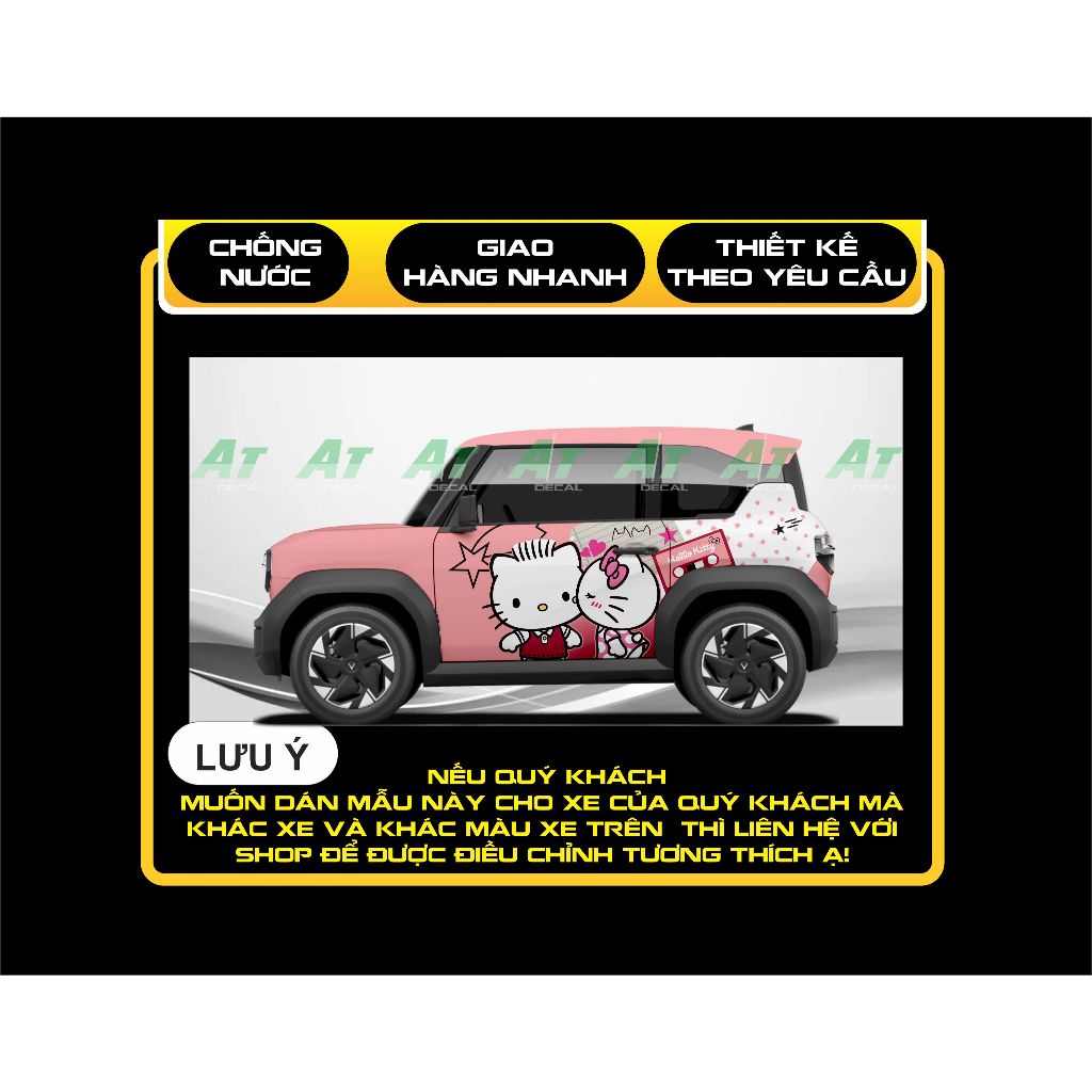 DECAL TEM XE VF3 MẪU TIẾT KẾ  HELOKITTY HỒNG ĐẸP MẮT, TEM IN DECAL 4 LỚP CHỐNG NƯỚC