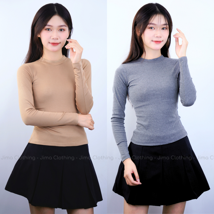 Áo giữ nhiệt nữ JIMA cổ tròn dài tay zip nhập giữ ấm tốt tôn dáng co giãn 227