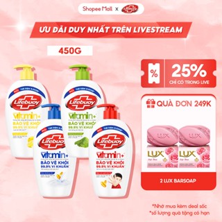 [LIVE] Combo 4 chai Nước rửa tay Lifebuoy bảo vệ khỏi 99,9% vi khuẩn 450g/chai