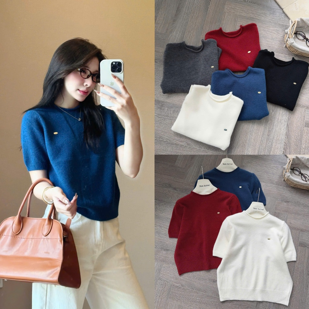 (ẢNH OLDSCHOOL) Áo len lông thỏ nữ lông thỏ tay cộc cổ vát tròn TAG SẮT A401 | BigBuy360 - bigbuy360.vn