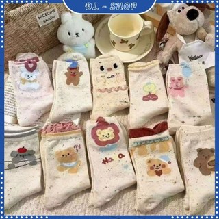  Set 10 Đôi Tất Nữ Họa Tiết Hình Thú Cute Cổ Cao Phối Màu Xinh  ĐL SHOPLS 