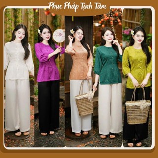 Mới Nhất Set gấm cổ tròn vạt đứn đi chùa cao cấp