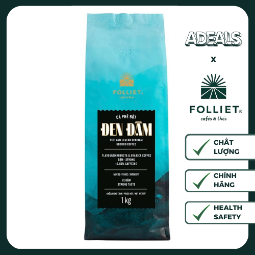 ( CHÍNH HÃNG_ Mới ) Cà phê Folliet ĐEN ĐẬM 1KG _ pha phin truyền thống việt nam ARABICA & ROBUSTA