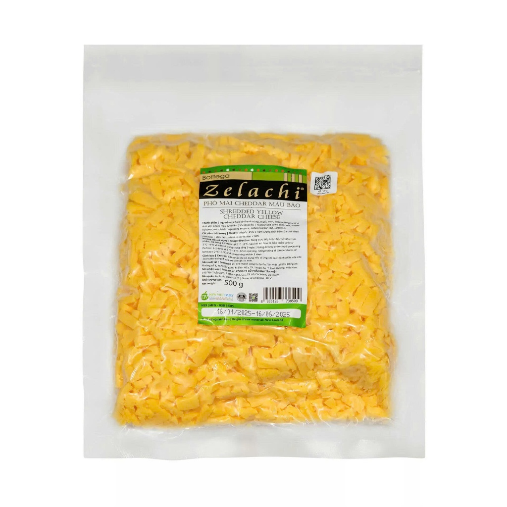 Phô Mai Cheddar Bào Sợi 1kg/ New Zealand Bottega Zelachi Cheddar Cheese Shredded/ Phô Mai Bào Ngon –