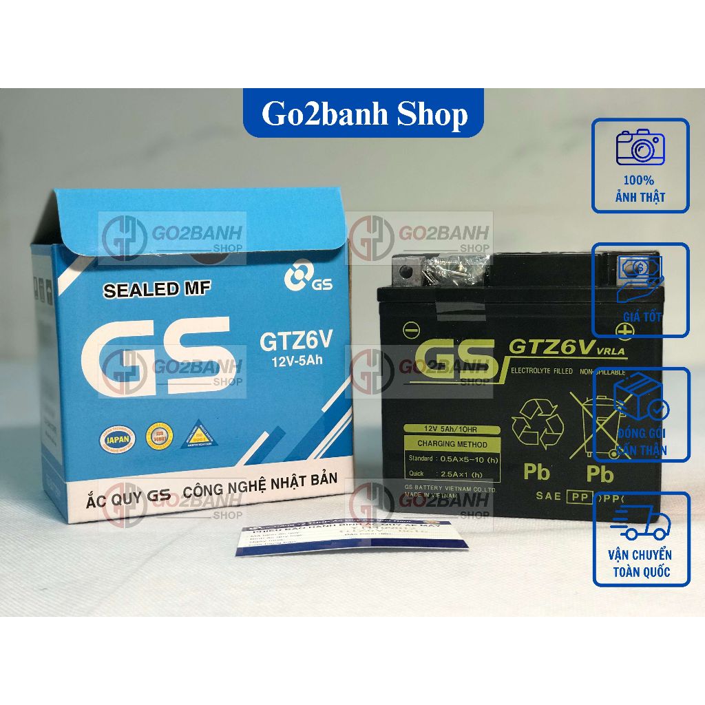 Bình ắc quy GS GTZ6V Airblade 125, Winner, Vision 2014, Sh Việt 125 và 150, Sh Mode, Lead 125 2013 (