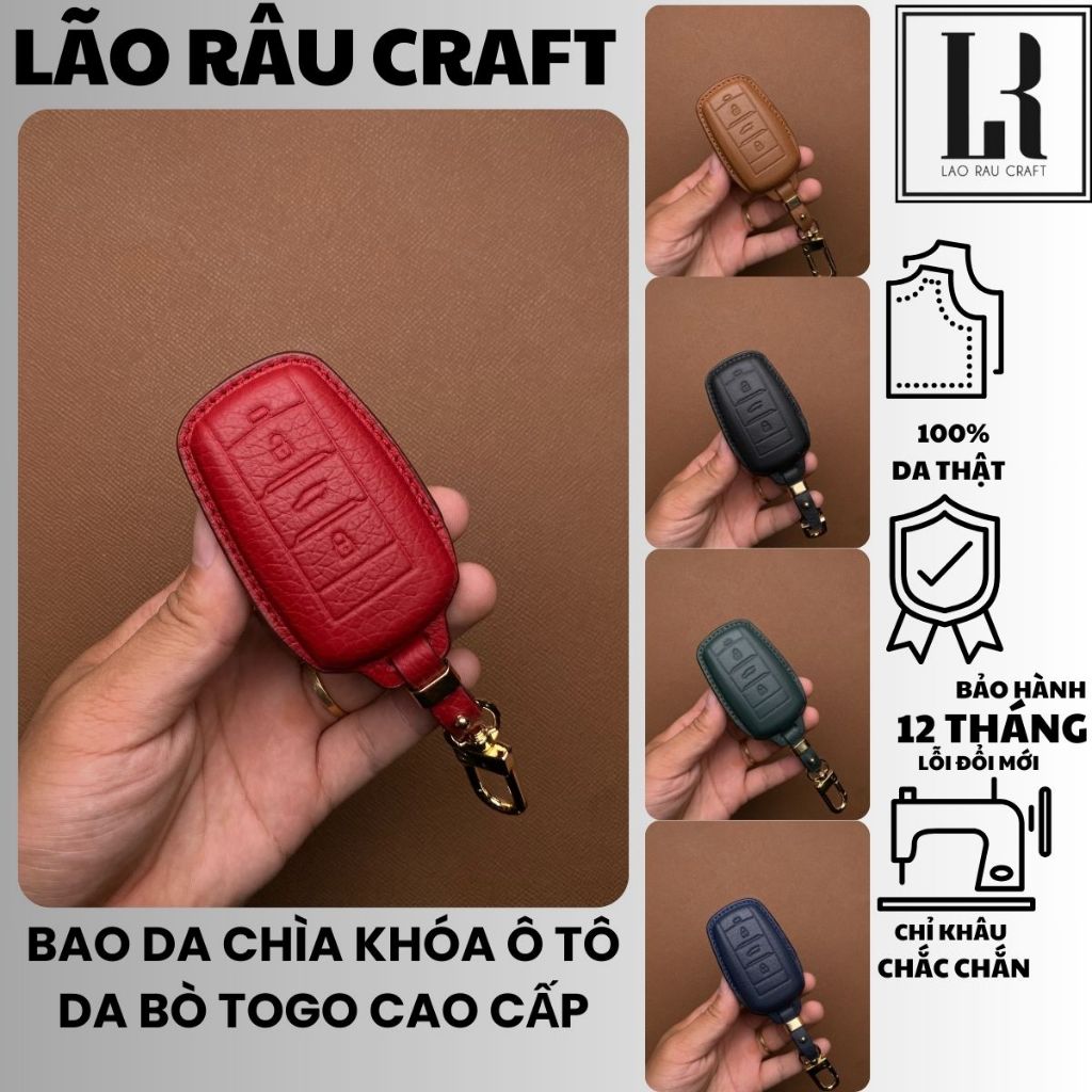 Bao da chìa khoá xe ô tô Vinfast VF5, Limo Green bọc chìa khoá xe hơi da bò Togo thật VIN_G3