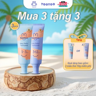   Combo 3 Tuýp  Kem đánh răng cho trẻ em tootoo hương đào Olaflur ngừa sâu răng cho bé 0-12 tuổi 