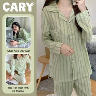 Bộ ngủ nữ pijama tay dài kẻ sọc set bộ đồ ngủ tay dài quần dài mặc nhà họa tiết dễ thương bộ ngủ pizama dài tay CARY