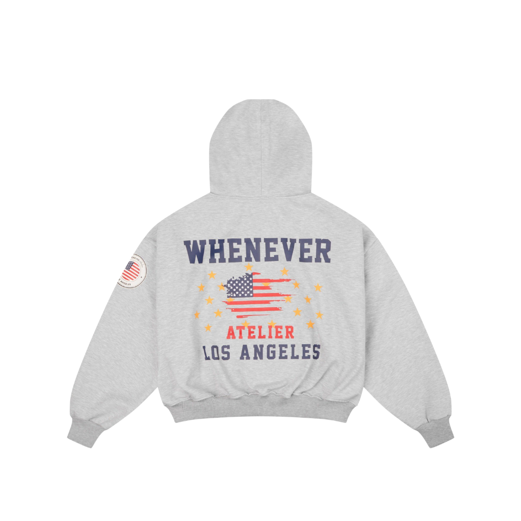 WHENEVER Áo Hoodie Zip Whenever LA Hoodie Zip Vải Nỉ Bông Form Boxy Unisex / PREMIUM GREY