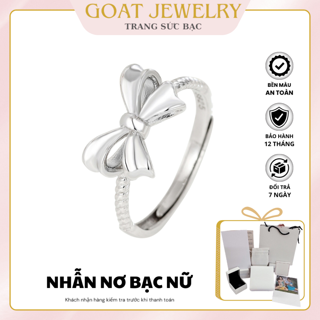 Nhẫn Bạc S925 Silver Bow Ring Nhẫn Mặt Nơ Lấp Lánh Nhẫn Nữ Đính Đá Mặt Nơ Có Thể Tùy Chỉnh Kích Cỡ S