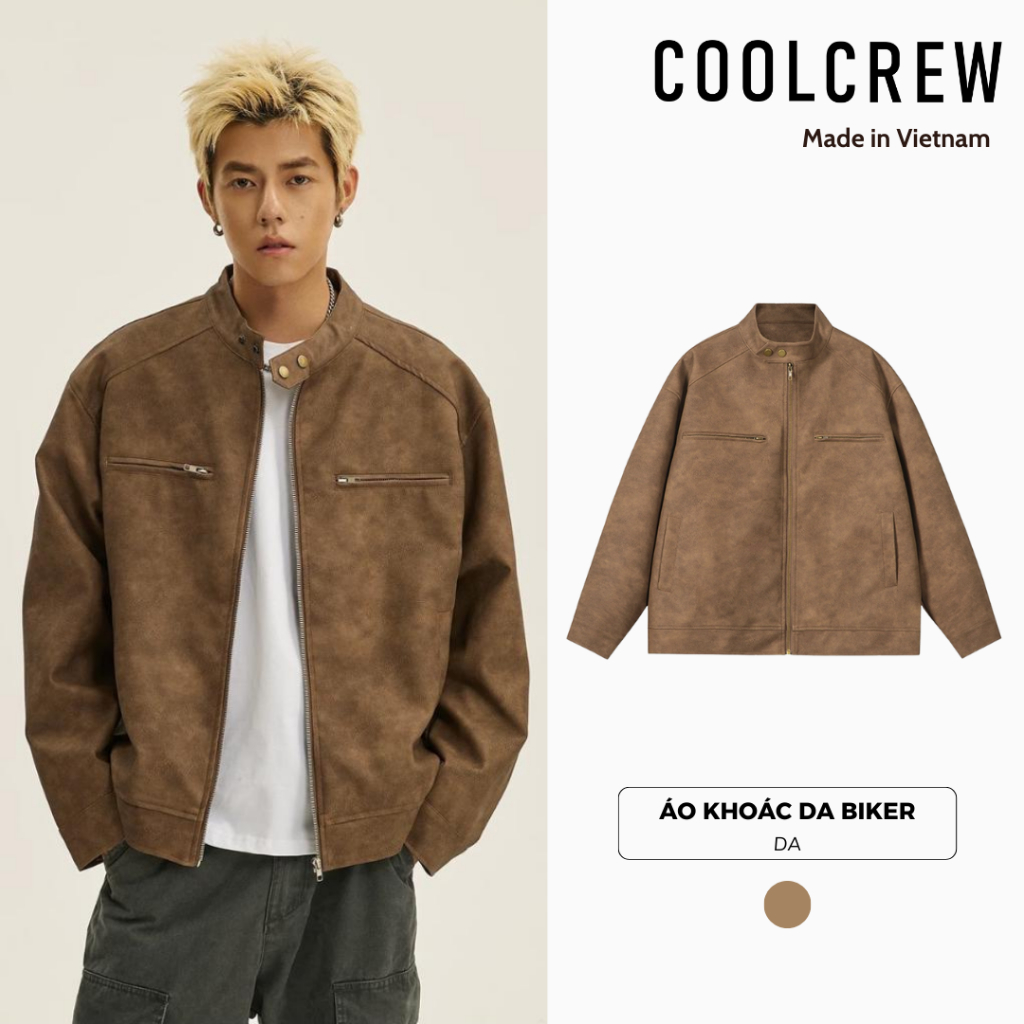 Áo Khoác Da Biker COOLCREW Phong Cách Thời Trang Cổ Điển Cho Nam Nữ
