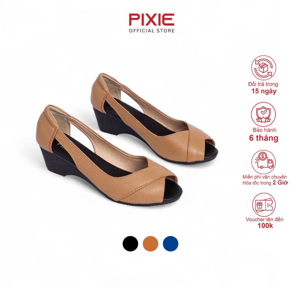 [XẢ KHO] Giày Đế Xuồng 3cm Hở Mũi Da Thật Êm Chân Pixie X372