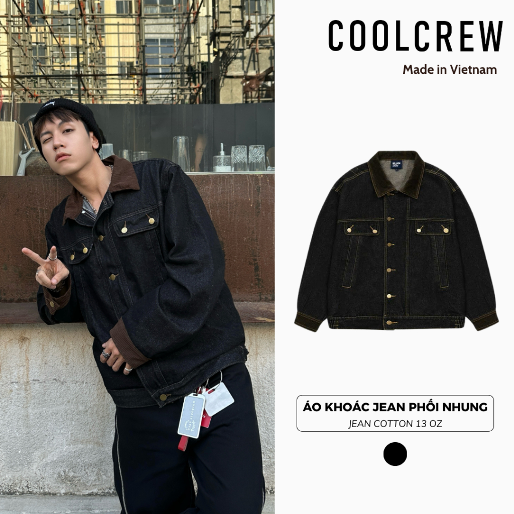 Áo Khoác Jean Phối Nhung 𝐂𝐎𝐎𝐋𝐂𝐑𝐄𝐖 Áo Khoác Jacket Denim Cài Cúc Phong Cách Cổ…