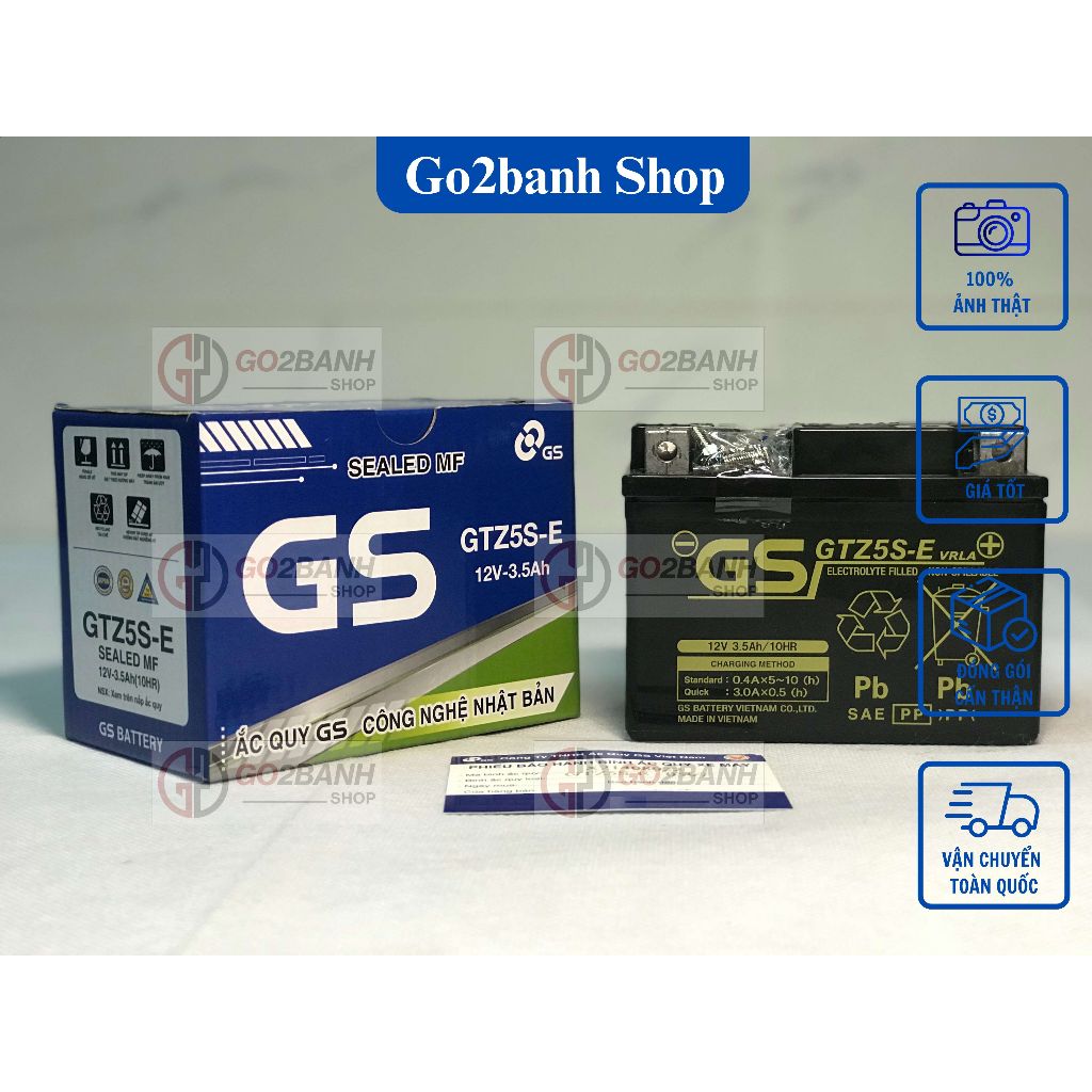Bình ắc quy GS GTZ5S-E Airblade110, Vision 2011, Wave Rs, Future125, Exciter, Sirius đời Fi (12V-3.5
