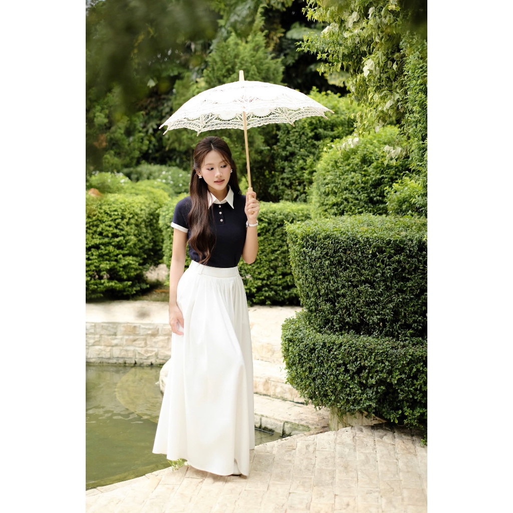 (Desk to Date) Áo dệt kim cổ tròn phối viền cổ rời, chất liệu mềm mát, co dãn mix cùng váy, quần thời trang Calie AF179 | BigBuy360 - bigbuy360.vn