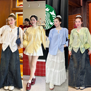 HOẢ TỐC - CHUU - Áo Sơ Mi Kẻ Sọc Dáng BaBy Doll Rộng Tay Bồng Cổ Tròn Chạy Chun Nữ