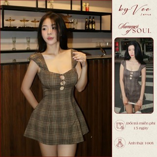 Đầm caro 3 cúc Indy Dress - ByVeeStyle, Váy đầm dáng ngắn ôm body tôn dáng thiết kế xinh đi chơi, đi hẹn hò