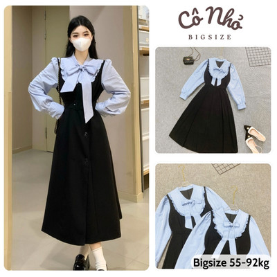 Đầm Nữ Bigsize Dáng Dài Phối Sơ Mi Tay Bèo Vải Ruby Mềm Phong Cách Công Sở Thanh Lịch A688