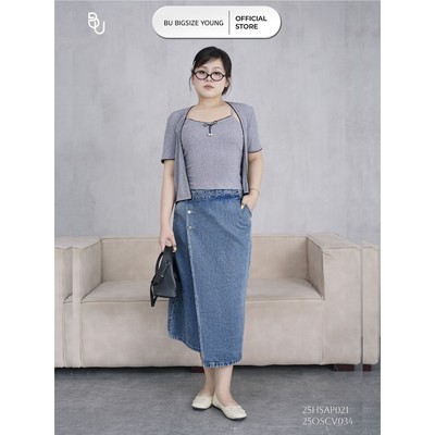 Chân váy jeans vạt chéo đắp tà BIGSIZE (55kg đến 95kg) – 25OSCV034  - [BU Bigsize Young]